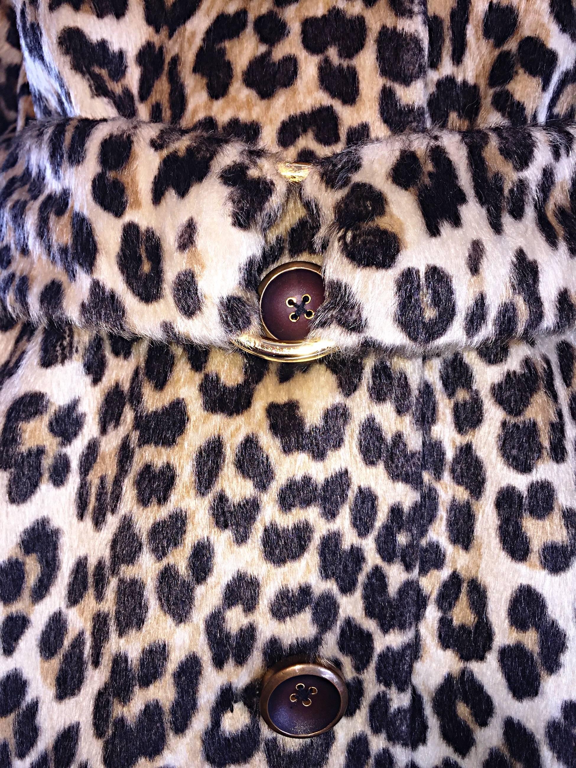 Rare 1960s Jean Patou by Karl Lagerfeld Faux Fur Leopard Vintage Swing Jacket 4