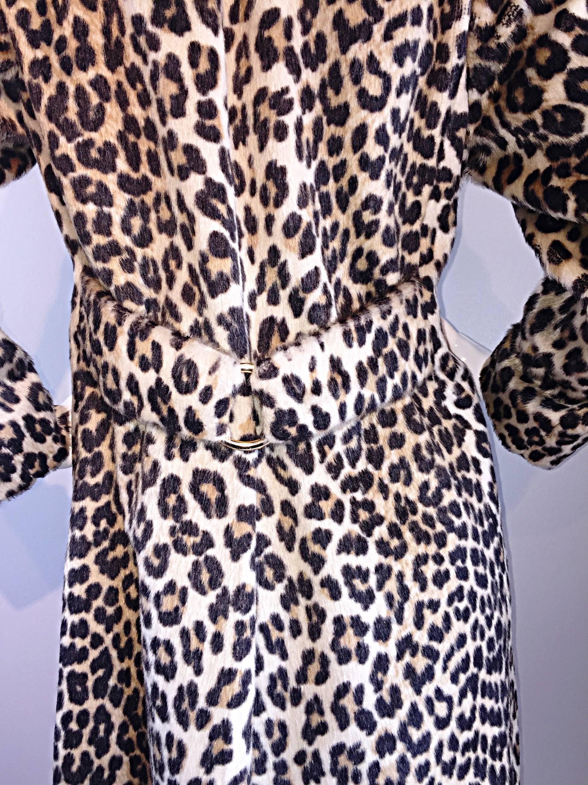 Rare 1960s Jean Patou by Karl Lagerfeld Faux Fur Leopard Vintage Swing Jacket 1