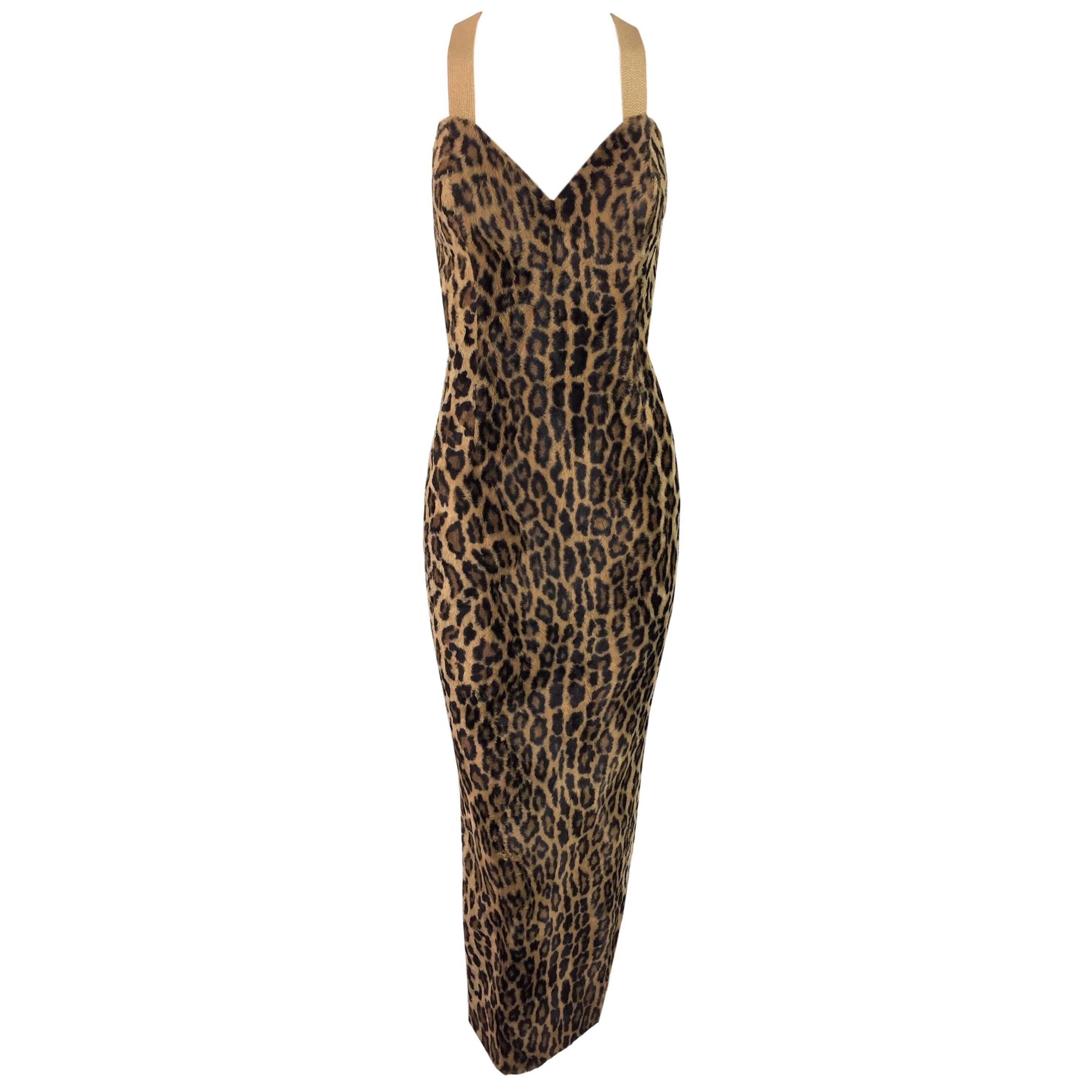 F/W 1994 Gianni Versace Faux Fur Leopard Gown Dress Seen On Fran Drescher 38