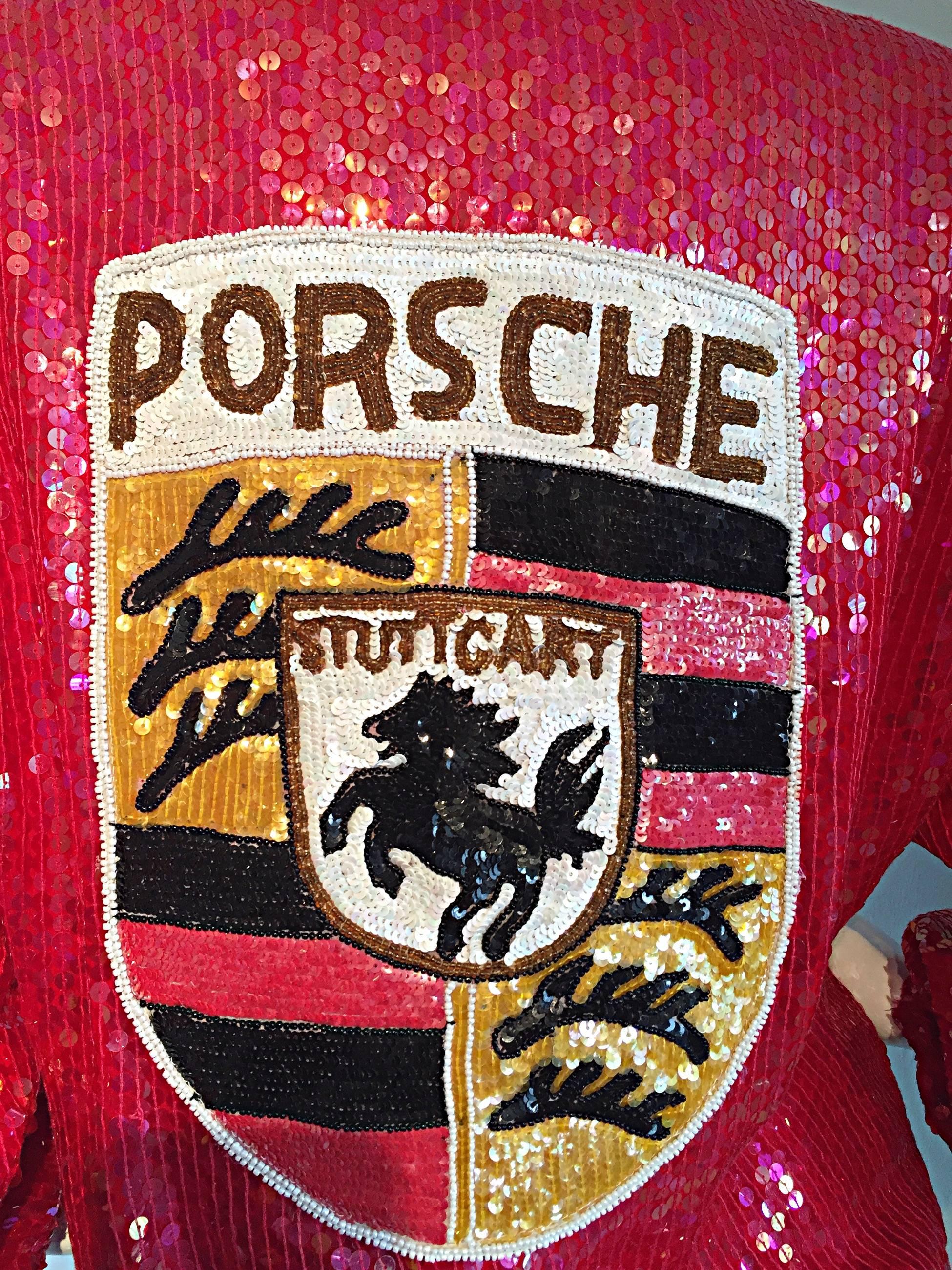 Women's or Men's Rare Vintage Jeanette Kastenberg Porsche Sequin One - Off Sequin Varsity Jacket