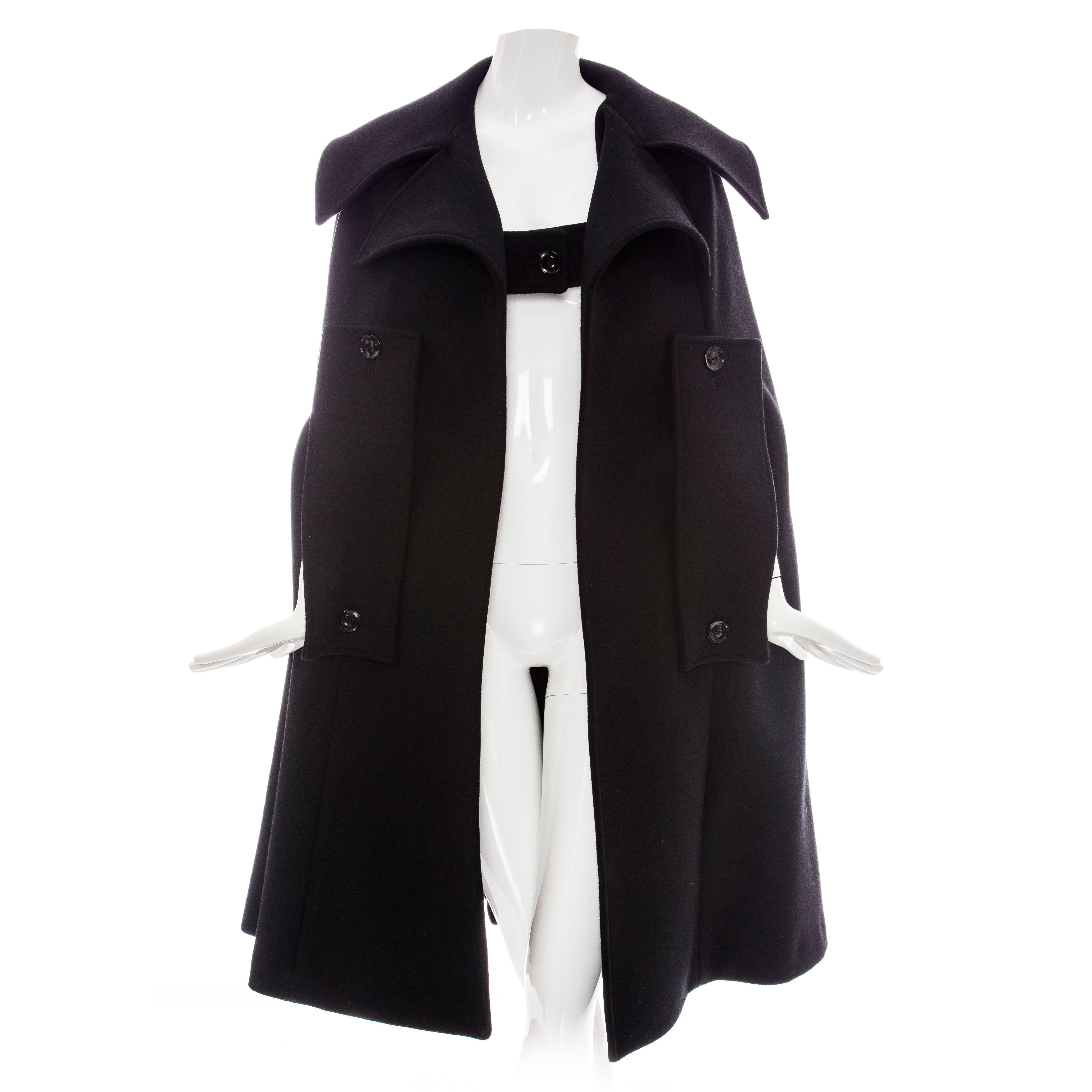 Yohji Yamamoto Black Wool Cape Fall, Circa 2004