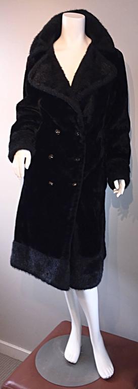 1960s Vintage Mackintosh Black Faux Fur 60s Double Breasted Swing