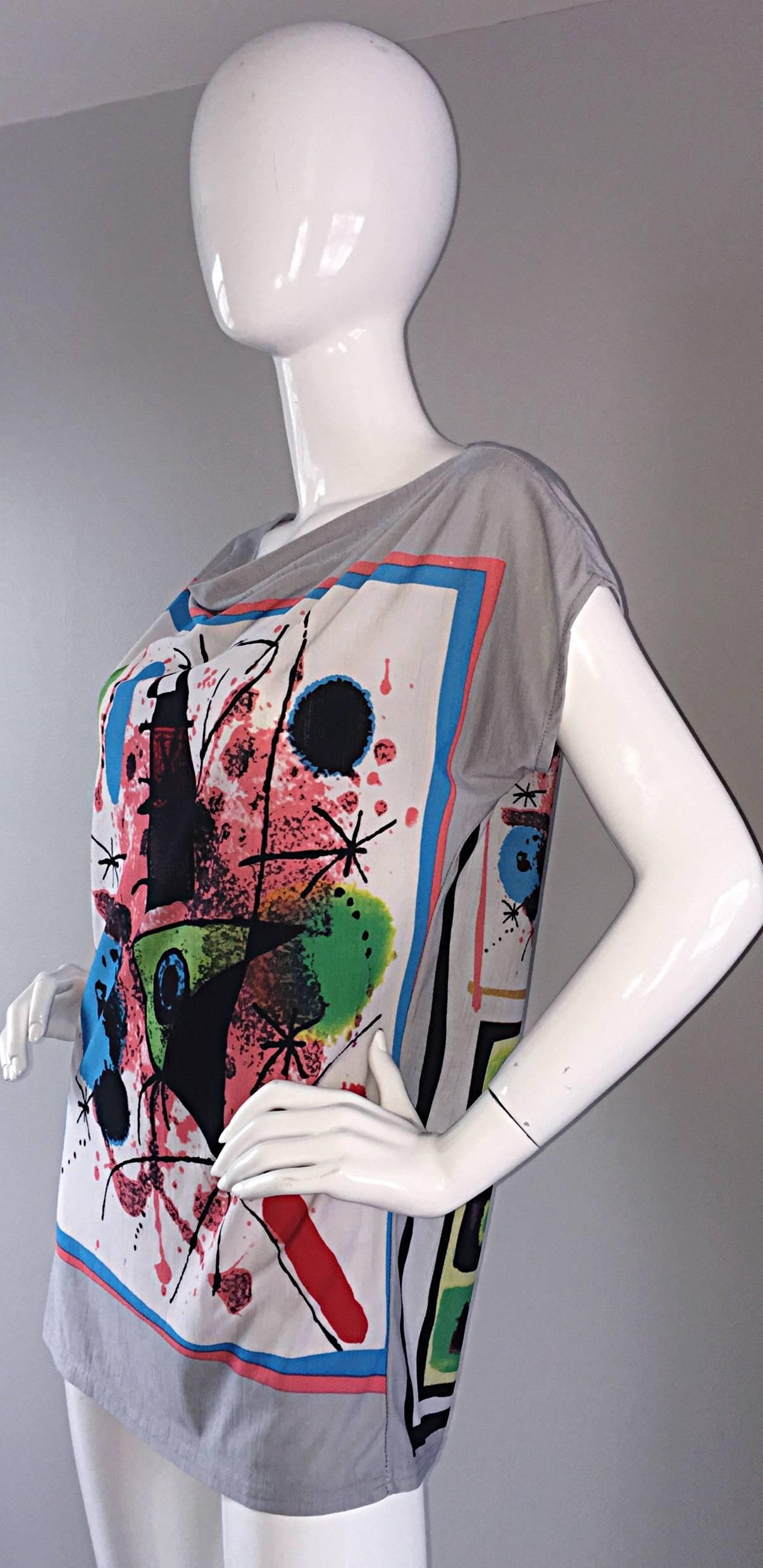 1990s Vintage Anna Sui ' Cubism ' Modernist Cotton Tunic Top Or 90s Mini Dress For Sale 1