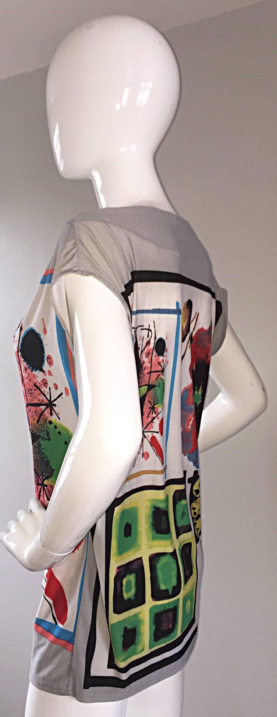 Women's 1990s Vintage Anna Sui ' Cubism ' Modernist Cotton Tunic Top Or 90s Mini Dress For Sale
