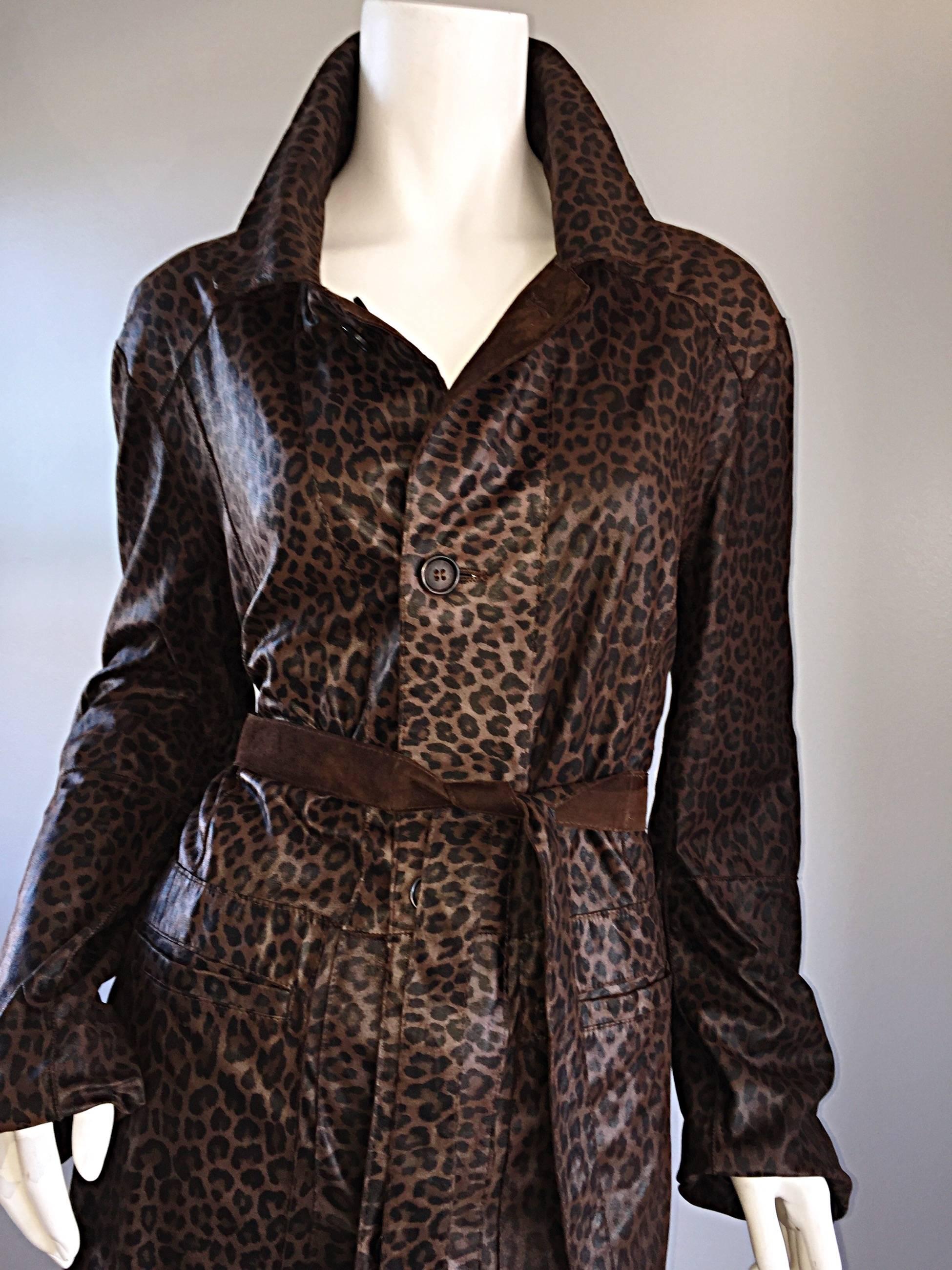 Vintage Mario Vittorio Reversible Leopard Brown Suede Belted Trench Jacket 3