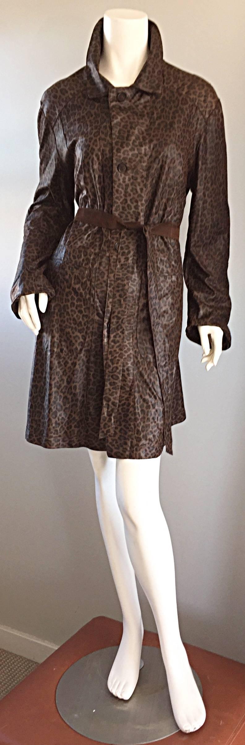 Black Vintage Mario Vittorio Reversible Leopard Brown Suede Belted Trench Jacket