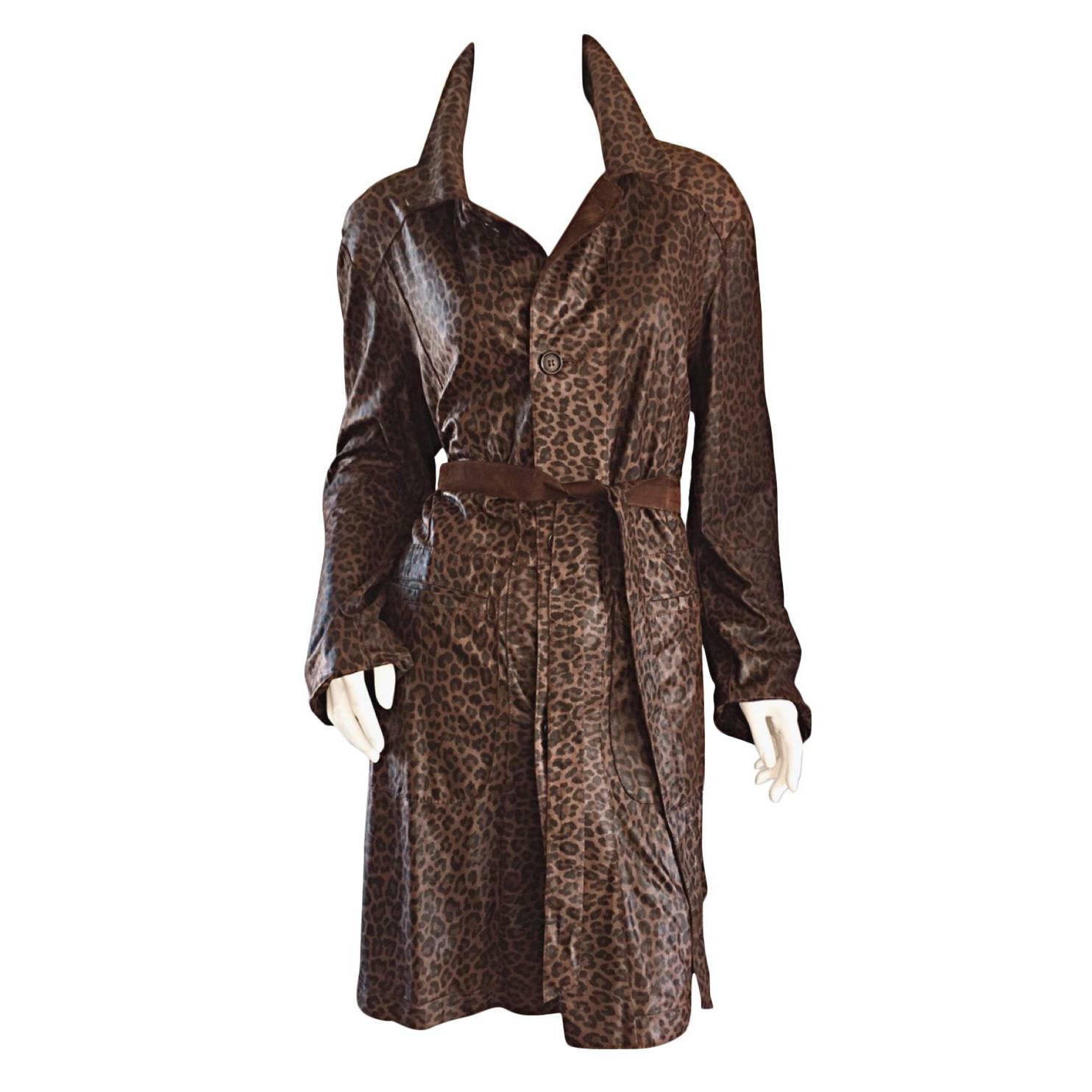 Vintage Mario Vittorio Reversible Leopard Brown Suede Belted Trench Jacket