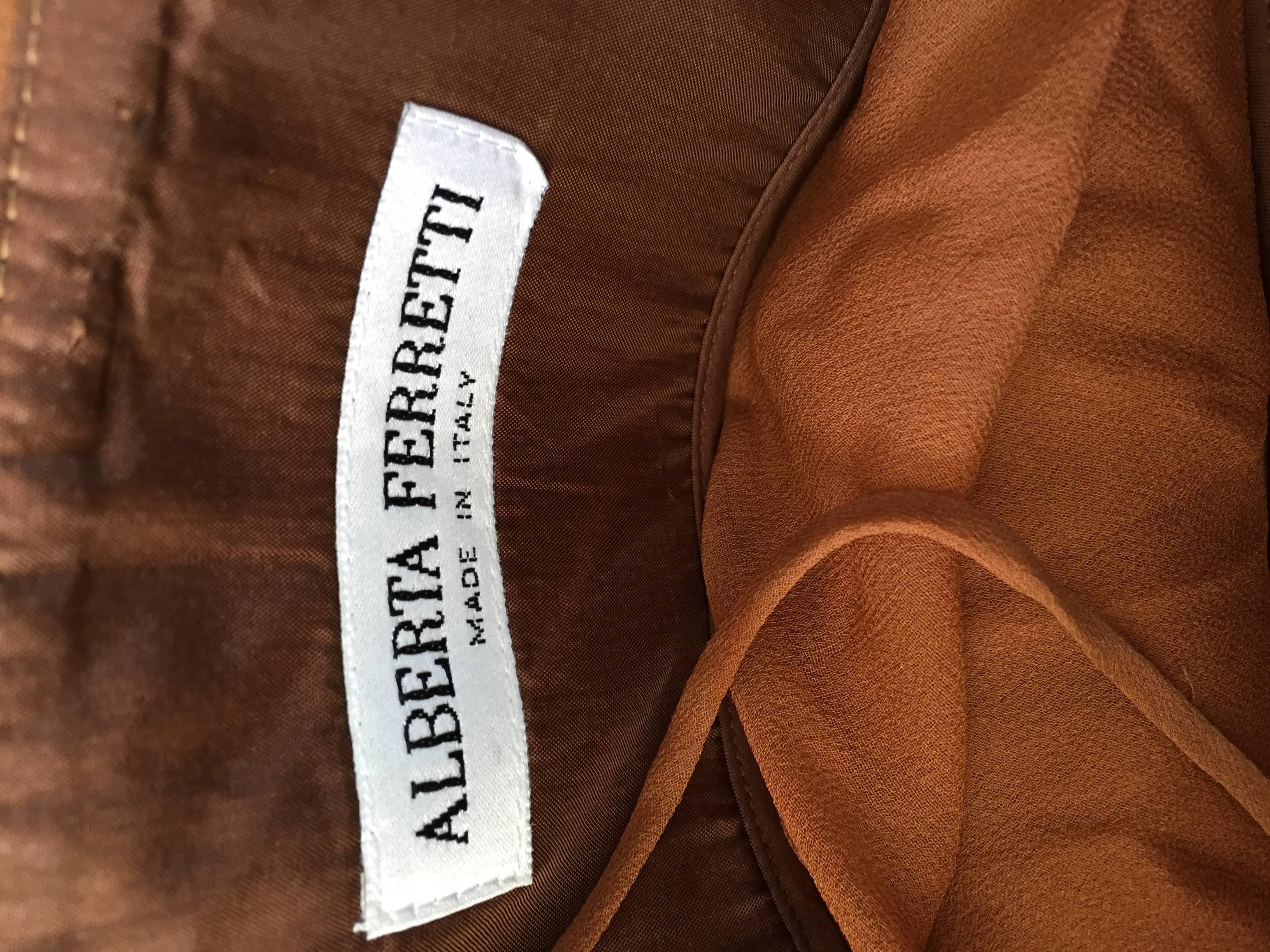 Alberta Ferretti Vintage Terra-Cotta Silk Chiffon Grecian Gown and Wrap Cardigan For Sale 1