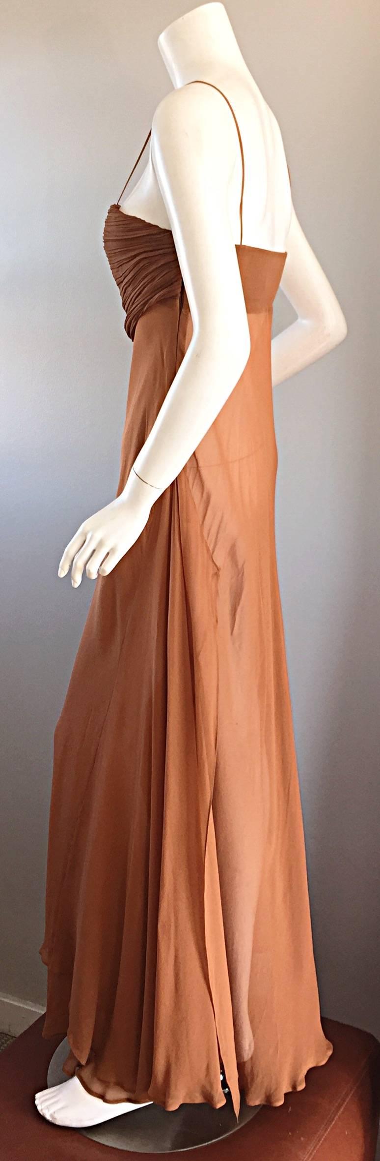 Alberta Ferretti Vintage Terra-Cotta Seide Chiffon griechisches Kleid und Wickeljacke Damen im Angebot