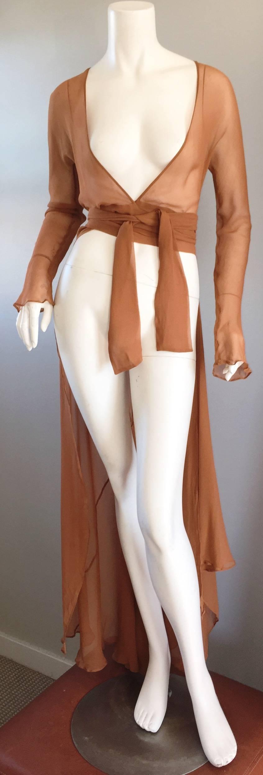 Alberta Ferretti Vintage Terra-Cotta Seide Chiffon griechisches Kleid und Wickeljacke im Zustand „Hervorragend“ im Angebot in San Diego, CA