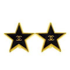 1990s Chanel Black and Gold Star Earrings