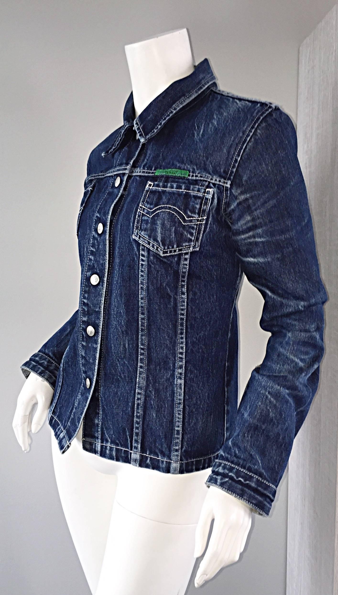 1990s Todd Oldham Vintage Blue Jean Denim 90s Fitted Shirt Jacket  2