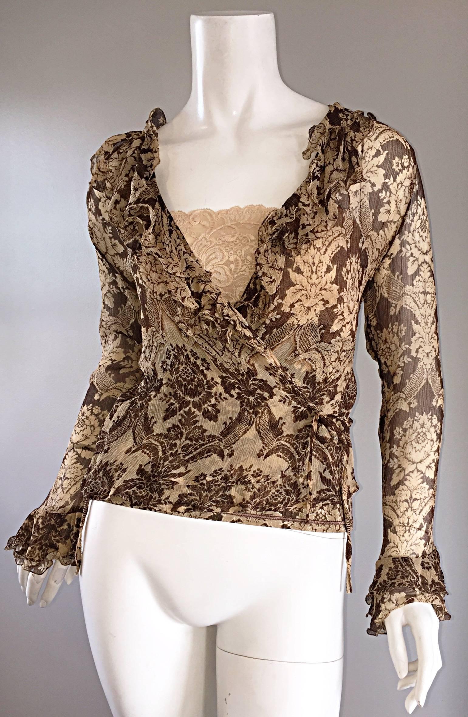 Amazing Vintage Roberto Cavalli Regal ' Victorian Lace ' Silk Blouse & Cardigan  In Excellent Condition In San Diego, CA