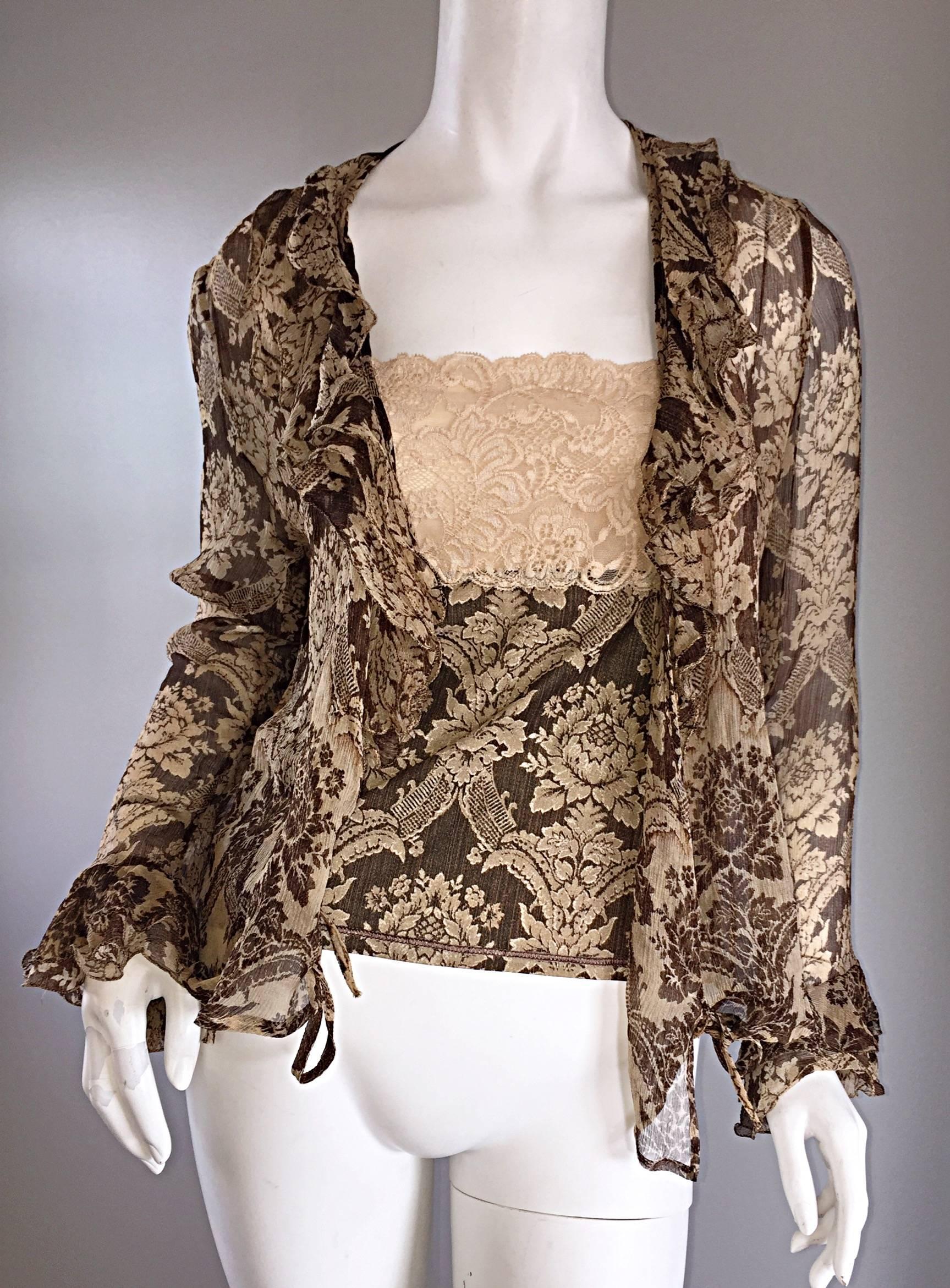 Amazing Vintage Roberto Cavalli Regal ' Victorian Lace ' Silk Blouse & Cardigan  2