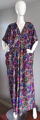 Amazing ' Butterflies and Flowers ' Colorful 1970s 70s Vintage Caftan Dress