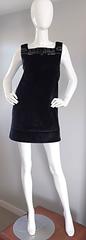 1990s 90s Faux Fur Designer Black Shift Dress w/ Chains and Beads Made in Italy
