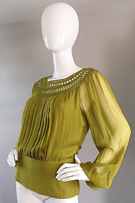 Beautiful Catherine Malandrino Silk Chiffon Chartreuse Green Blouse w ...