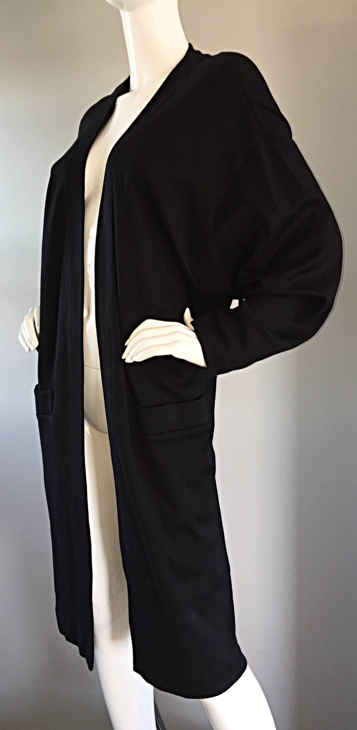 Women's Donna Karan ' Black Label ' Vintage Long Black Cardigan w/ Dolman Sleeves 