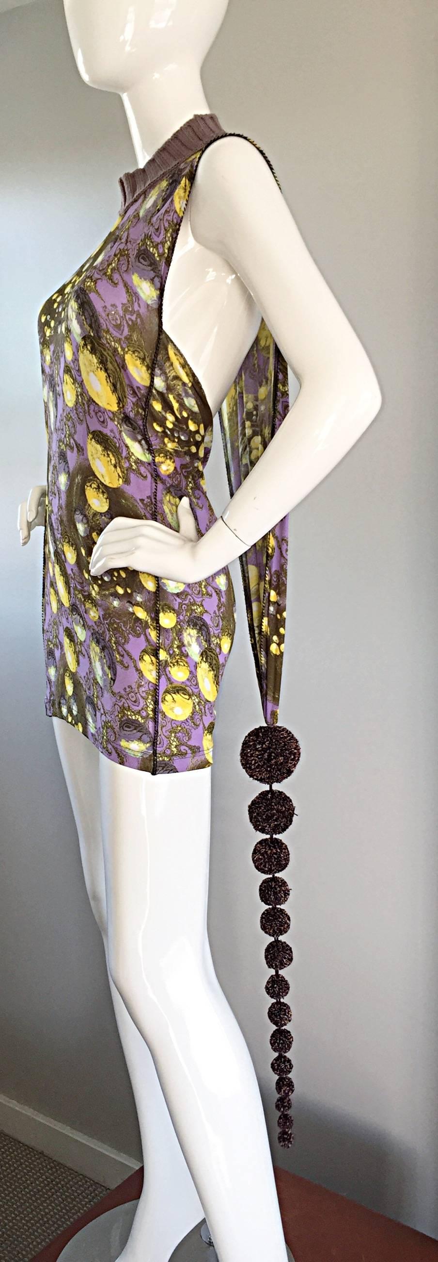Jean Paul Gaultier 90s Vintage Galaxy Print Mini Dress with Pom Pom Tail In Excellent Condition In San Diego, CA