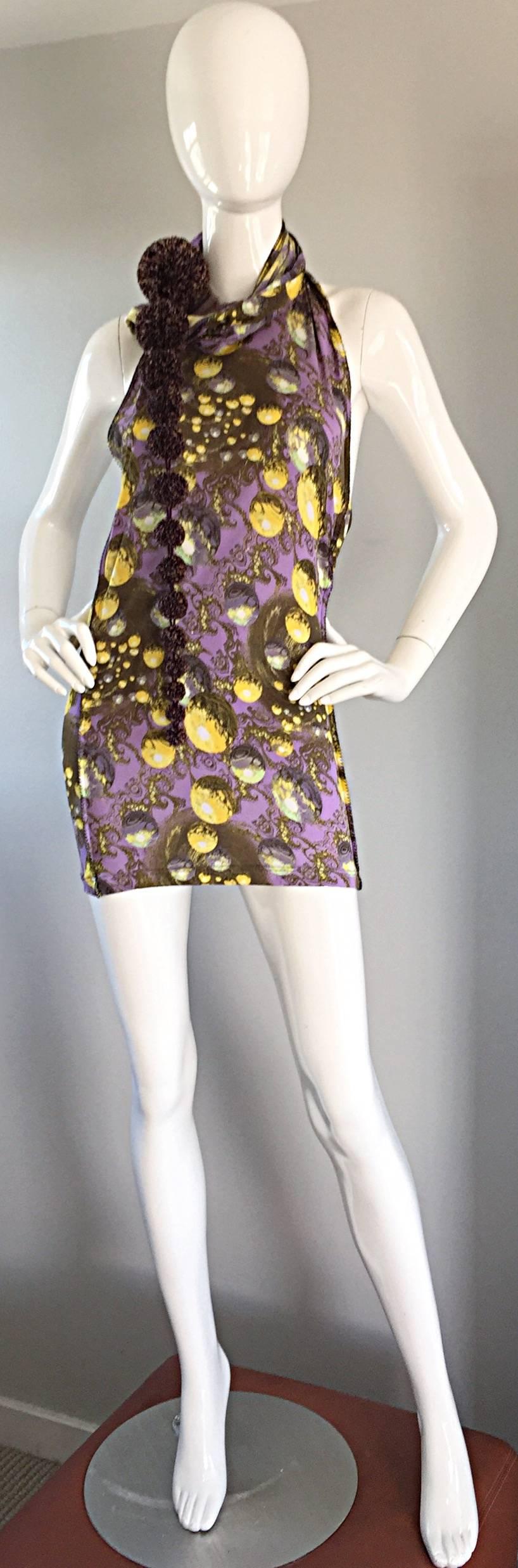 Jean Paul Gaultier 90s Vintage Galaxy Print Mini Dress with Pom Pom ...