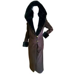 Used Loro Piana Cashmere Coat with Sheared Beaver Fur Lapel and Hood