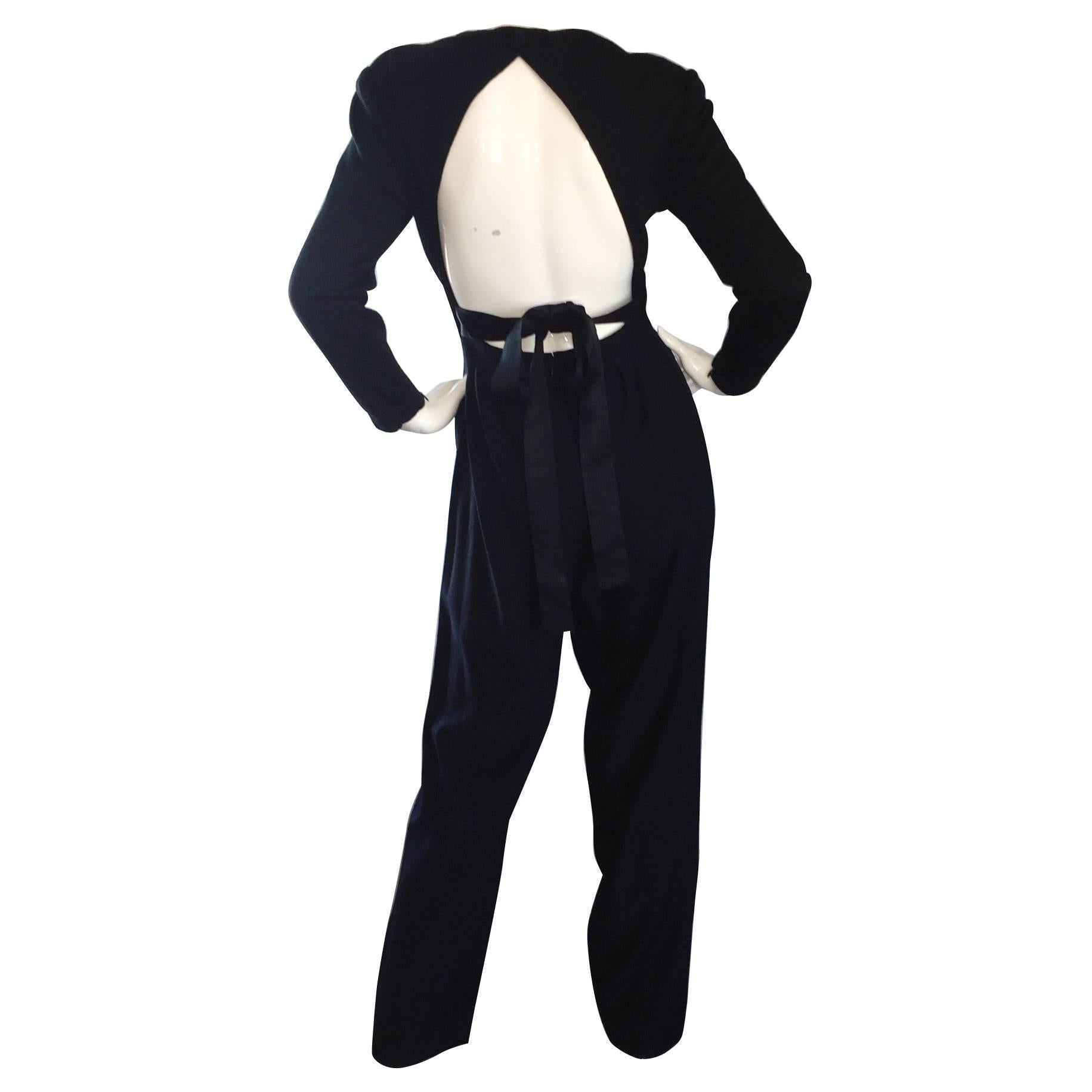 Rare Vintage Geoffrey Beene ' Open Back ' Black Long Sleeve Jumpsuit Onesie