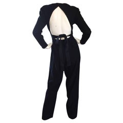 Seltene Vintage Geoffrey Beene ' Open Back ' Schwarz Langarm Overall Onesie