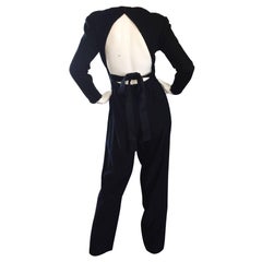 Rare Vintage Geoffrey Beene ' Open Back ' Black Long Sleeve Jumpsuit Onesie