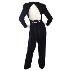Rare Vintage Geoffrey Beene ' Open Back ' Black Long Sleeve Jumpsuit Onesie 7