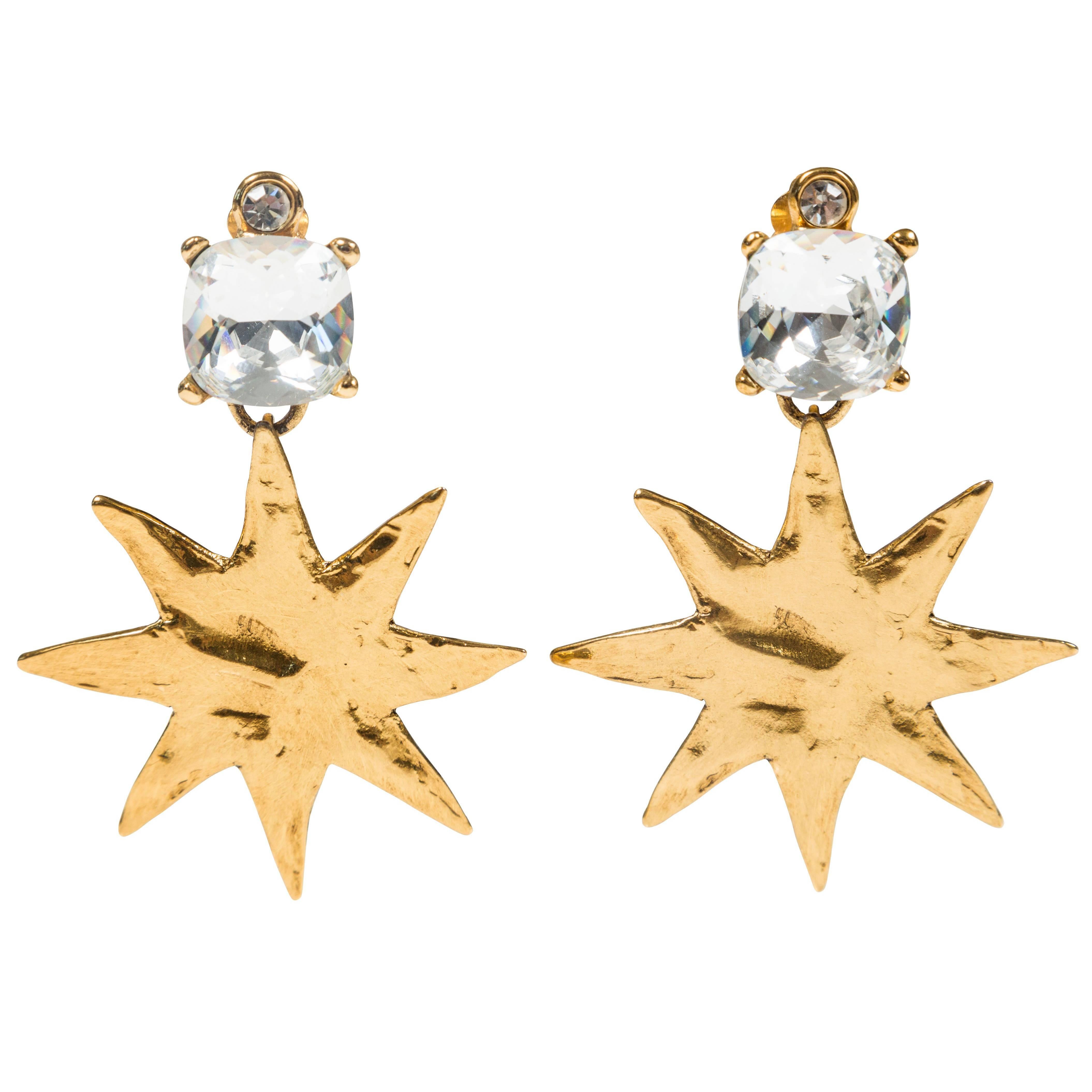 Frolicsome Vintage Gilt & Rhinestone Star Ear Clips by Yves Saint Laurent
