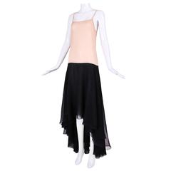 2004 Chanel Black & Creme Two-Tone Chiffon Gown w/High-Low Hem