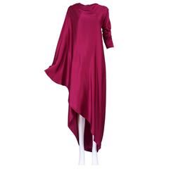 Vintage Giorgio Sant'Angelo Cranberry Asymmetric Silk Charmeuse Gown Caftan ca.1976-79 