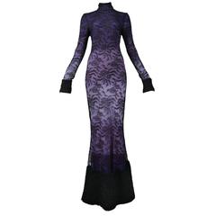 John Galliano Purple Ombre and Lace Gown 4