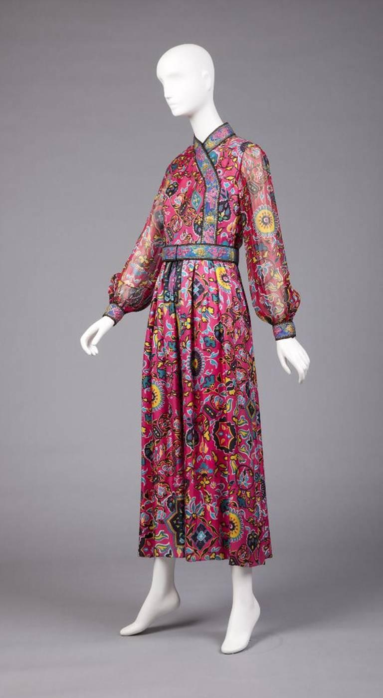 1960s Oscar de la Renta Green & Gold Silk Gown