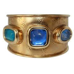 Goossens Paris Hammered Gold and Tinted Rock Crystal Cuff