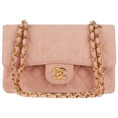 1990s Chanel Pink Fabric Vintage Small Classic Double Flap Bag