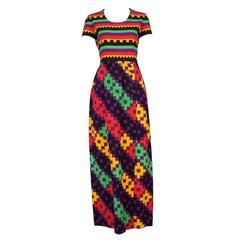 1970's Lanvin Textured Pique Cotton Geometric Print Maxi Dress w/Matching Scarf 9