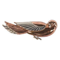 Fabulous Art Deco Copper and Silver Dove Bird Brooch Pin Estate Find