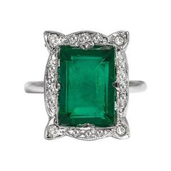 Seltener Art Deco Faux Diamant Smaragd Sterling Paste Ring