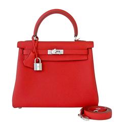 Hermes Vermillion 25cm Lippenstift Rot Togo Mini Kelly Bag Palladium Seltenes Juwel