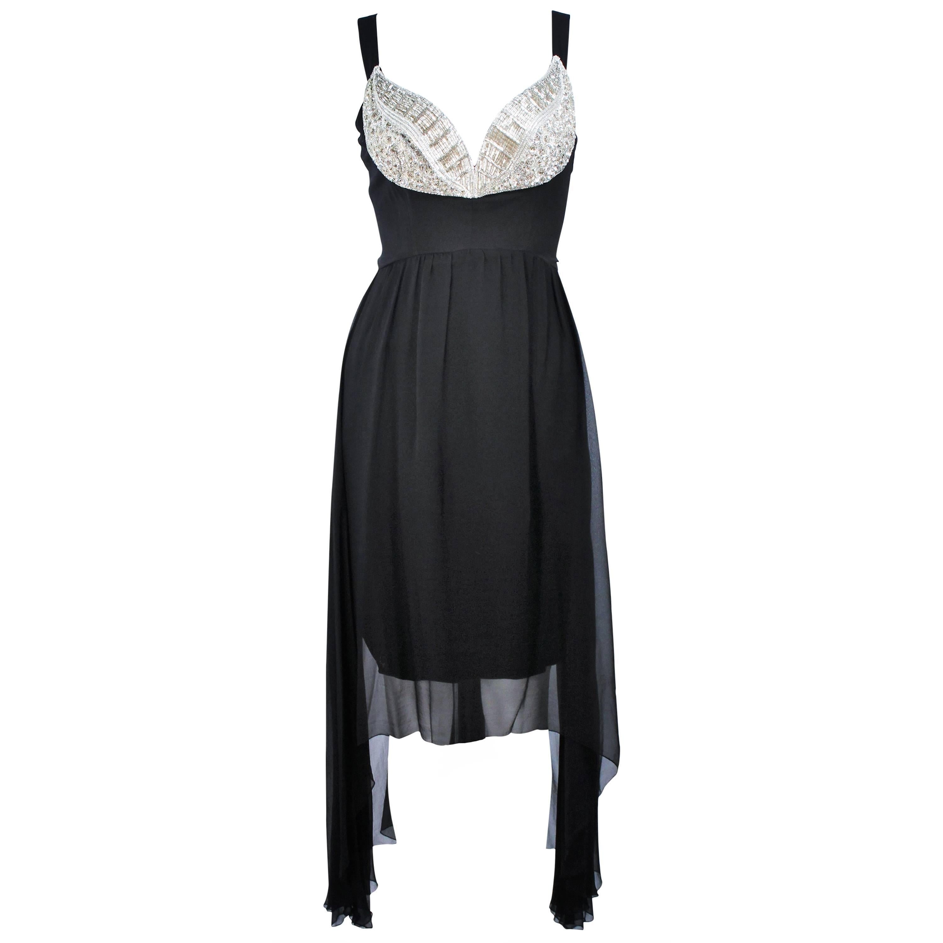 KARL LAGERFELD Black Stretch Silk Chiffon Dress with Embellished Bust Size 40 