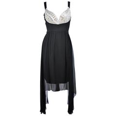 KARL LAGERFELD Black Stretch Silk Chiffon Dress with Embellished Bust Size 40 12