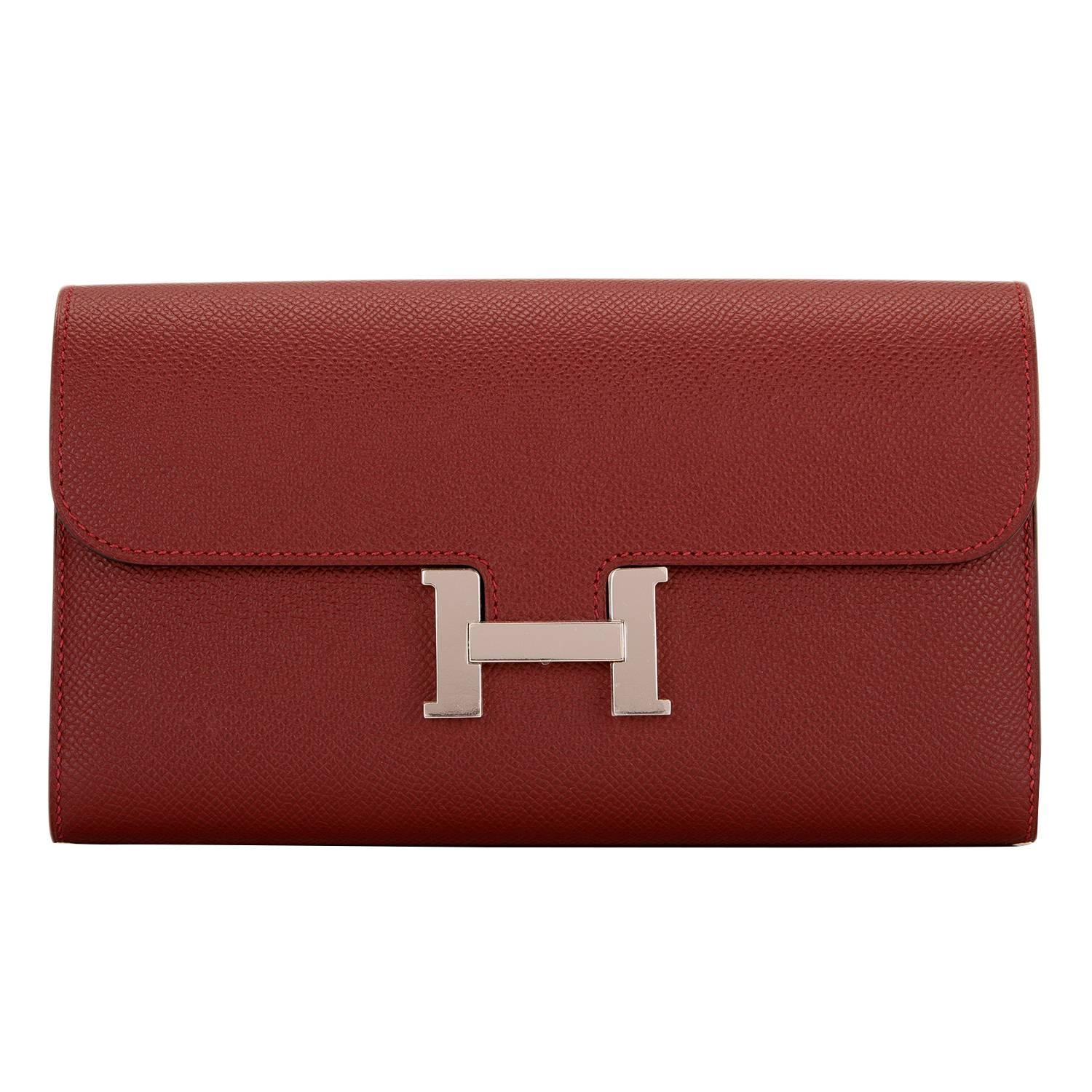 Hermes Rouge H Epsom Constance Long Wallet Palladium Hardware  For Sale