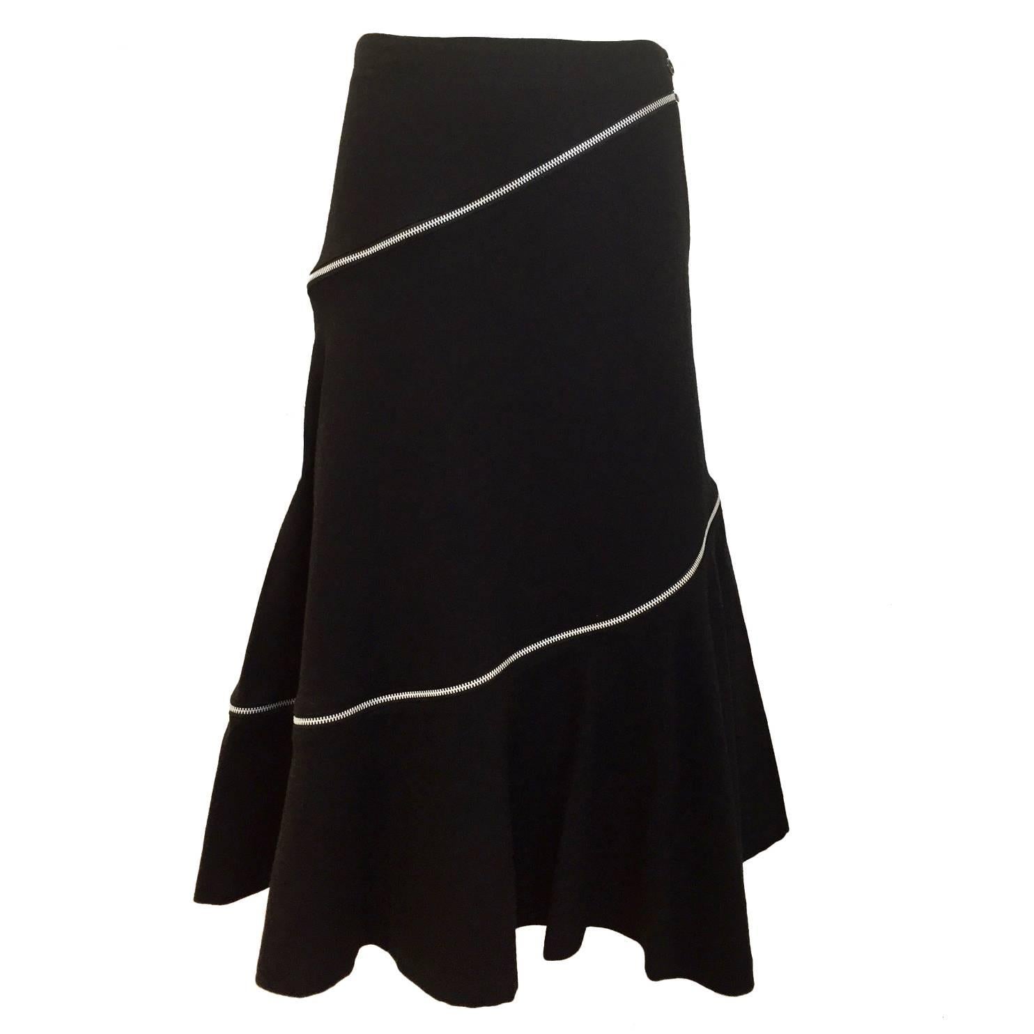 Comme des garcons black wool diagonal zipper skirt For Sale