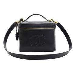 Chanel Black Caviar Leather Retro Timeless Vanity Handbag