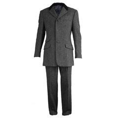 Gianni Versace Men's Vintage Grey Tweed Suit with wool boucle collar, 1990s