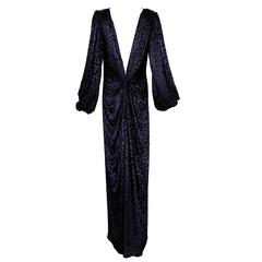 1985 Yves Saint Laurent Haute Couture Velvet Panne Leopard Print Evening Gown
