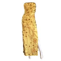 Exceptional Vintage Lillie Rubin Yellow Silk Chiffon Beaded Strapless Gown Dress 11