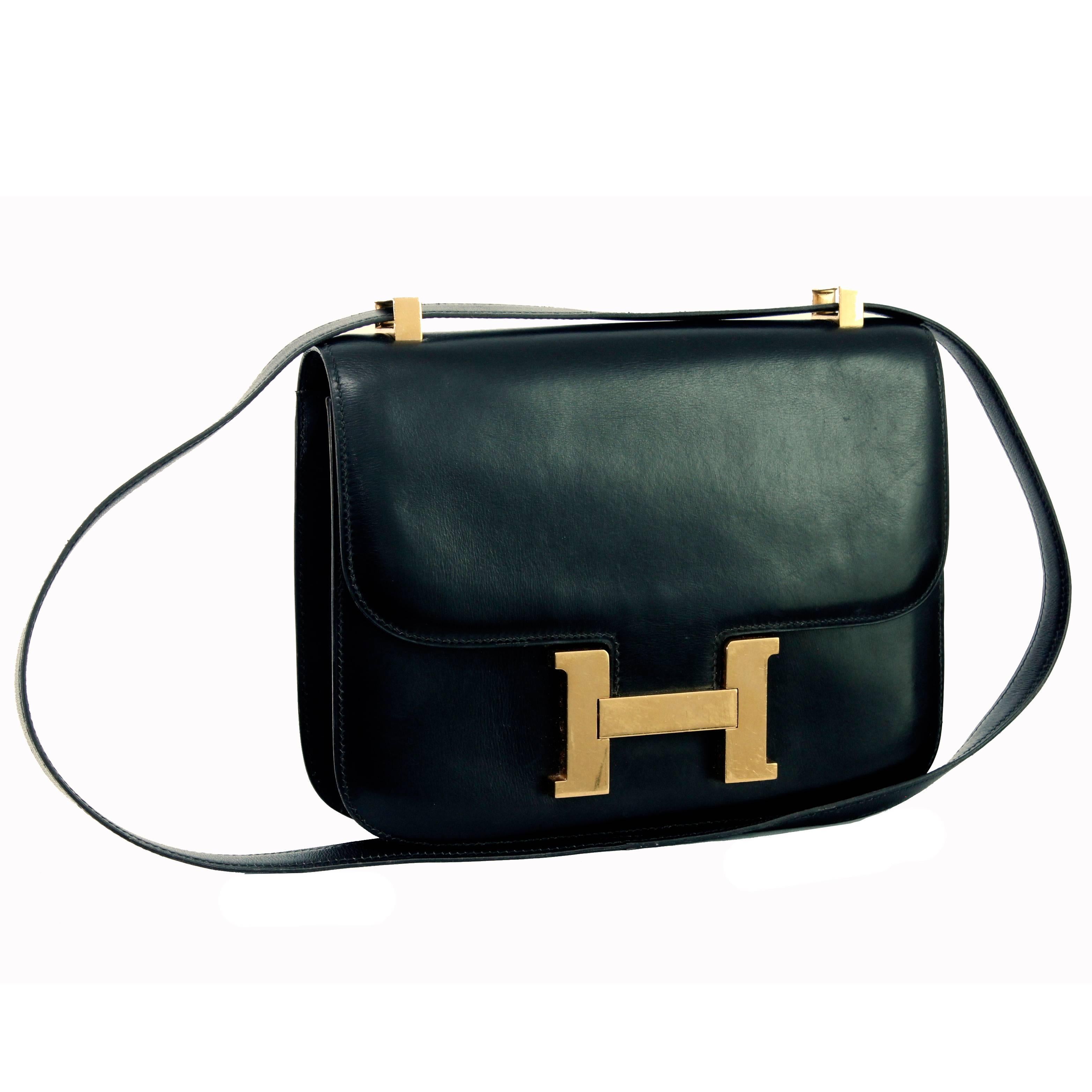 Iconic Hermes Constance Bag Black Box Leather Gold Hardware 23cm 1989