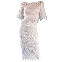 Chic Vintage Holly's Harp Ivory Crochet Lace Off - White Scalloped Boho Dress